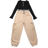 Minimo Completo 2 Pezzi Maglia-Pantalone Bicolore Nero/Beige Per Bambina