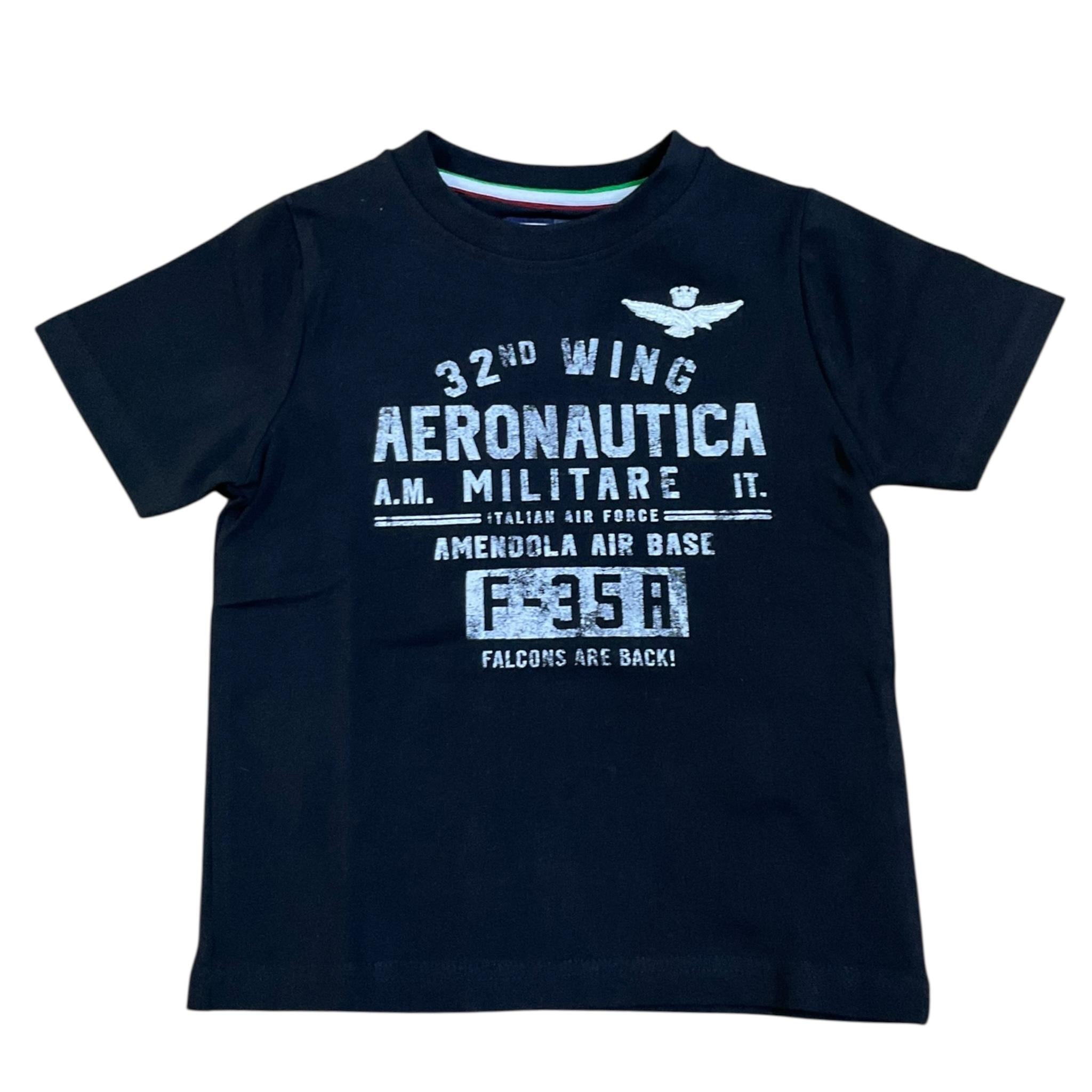 Aeronautica Militare T-Shirt Girocollo Tinta Unita con Stampa per Neonato 251TS0022A NERO AERONAUTICA MILITARE 