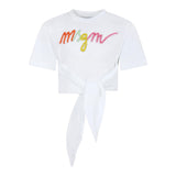 Barrow Kids T-Shirt Girocollo Tinta Unita Con Stampa Brillantinata Bianco Per Bambina