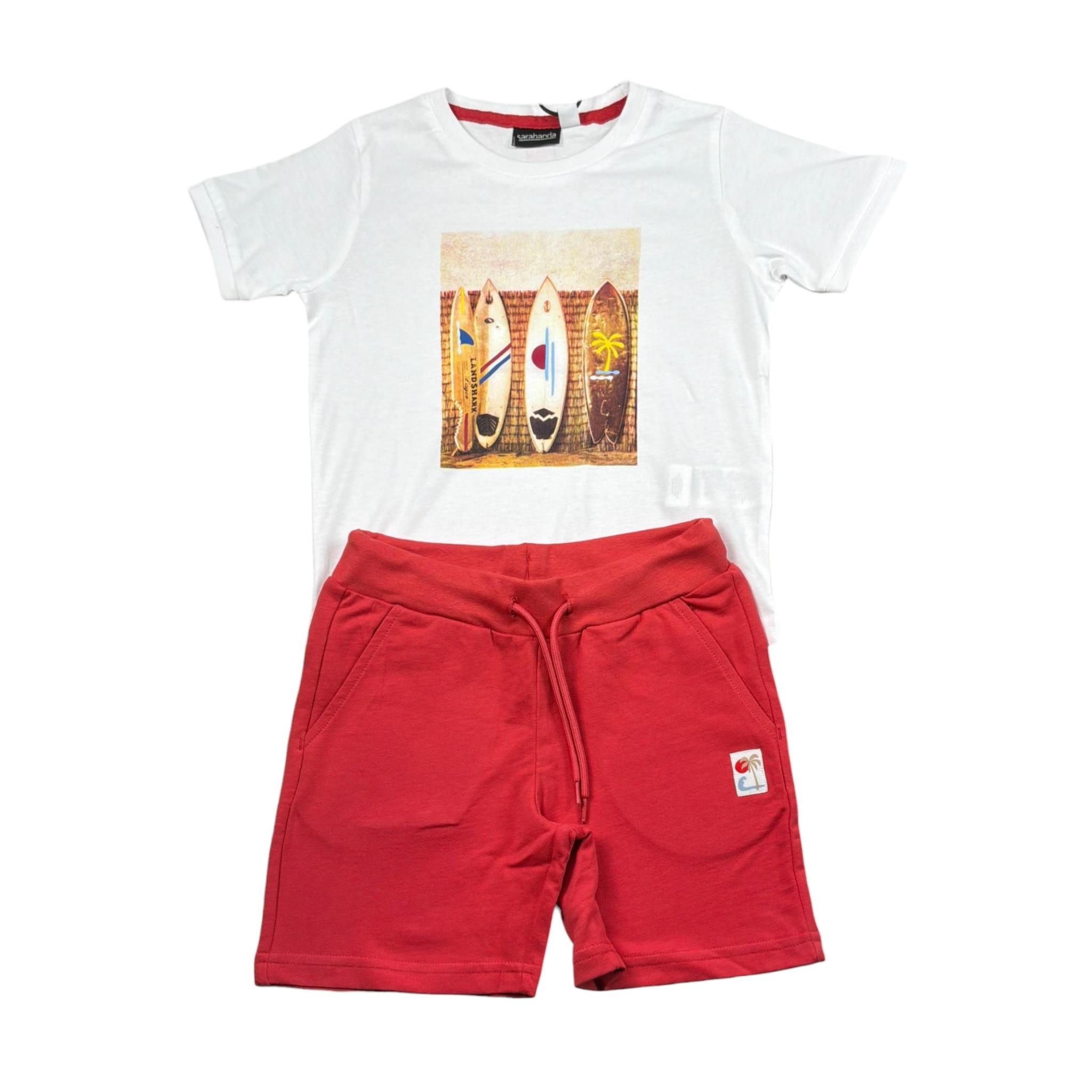 Sarabanda Completo 2 Pezzi T-Shirt-Bermuda Bicolore per Bambino 0B163X BIANCO/ROSSO SARABANDA 