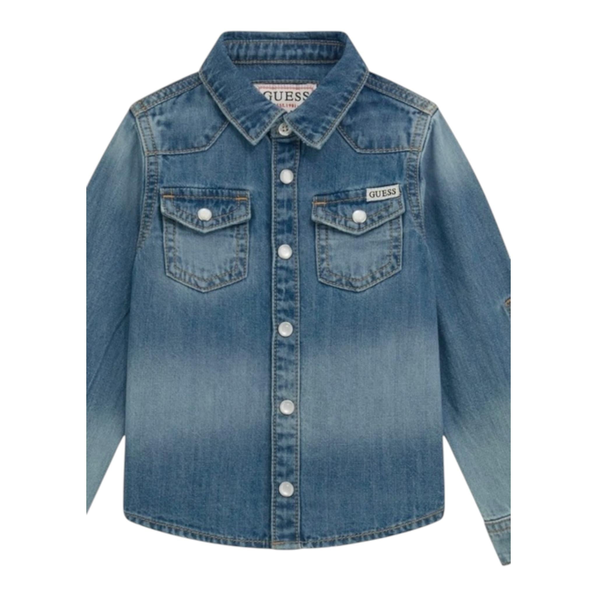 Guess Camicia Manica Lunga In Denim per Bambino N5RH05D5K80J AZZURRO GUESS 