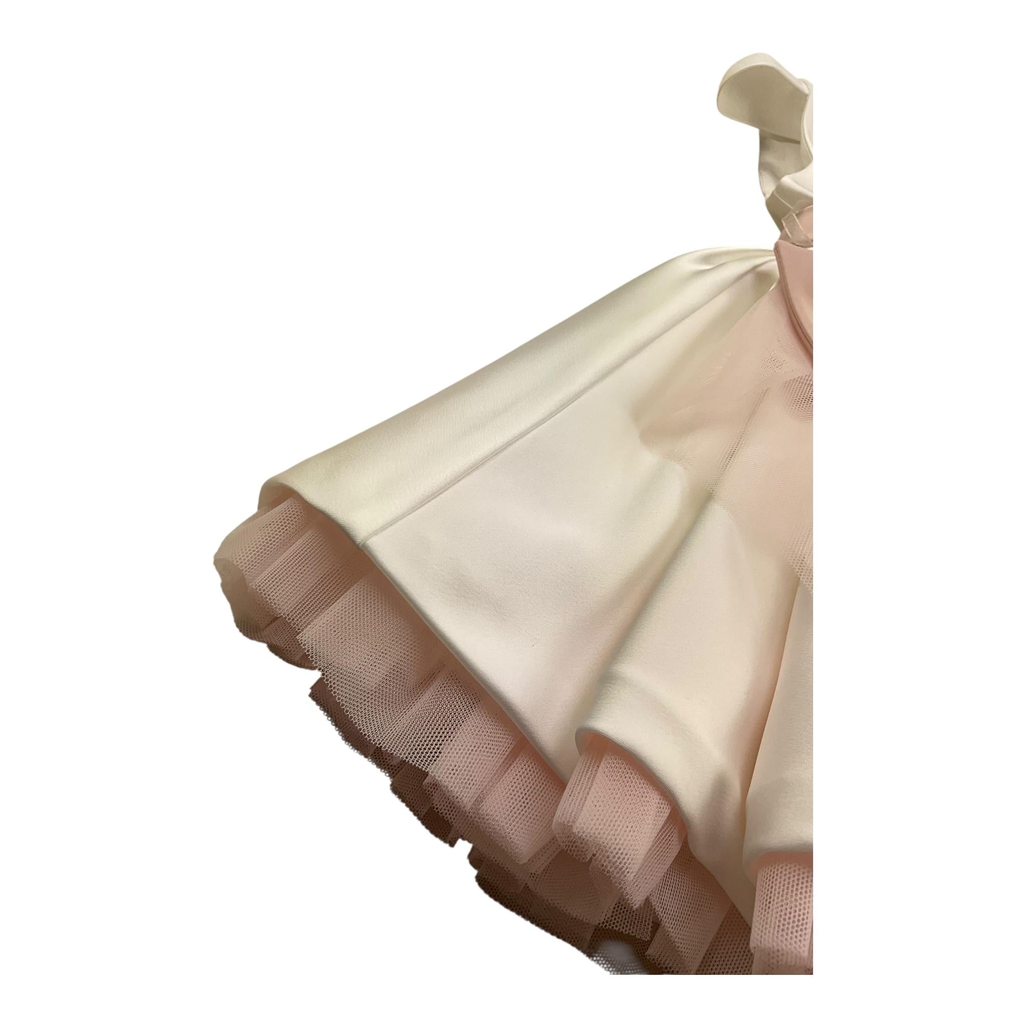 Colori Chiari Abito Mezza Manica Cerimoniale Tinta Unita con Cinturino per Neonata FN108053 PANNA COLORI CHIARI 