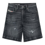 Diesel Bermuda In Denim Tinta Unita con Girovita Regolabile per Bambino J00722 NERO DIESEL 