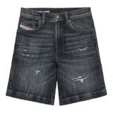 Diesel Bermuda In Denim Tinta Unita con Girovita Regolabile per Bambino J00722 NERO DIESEL 