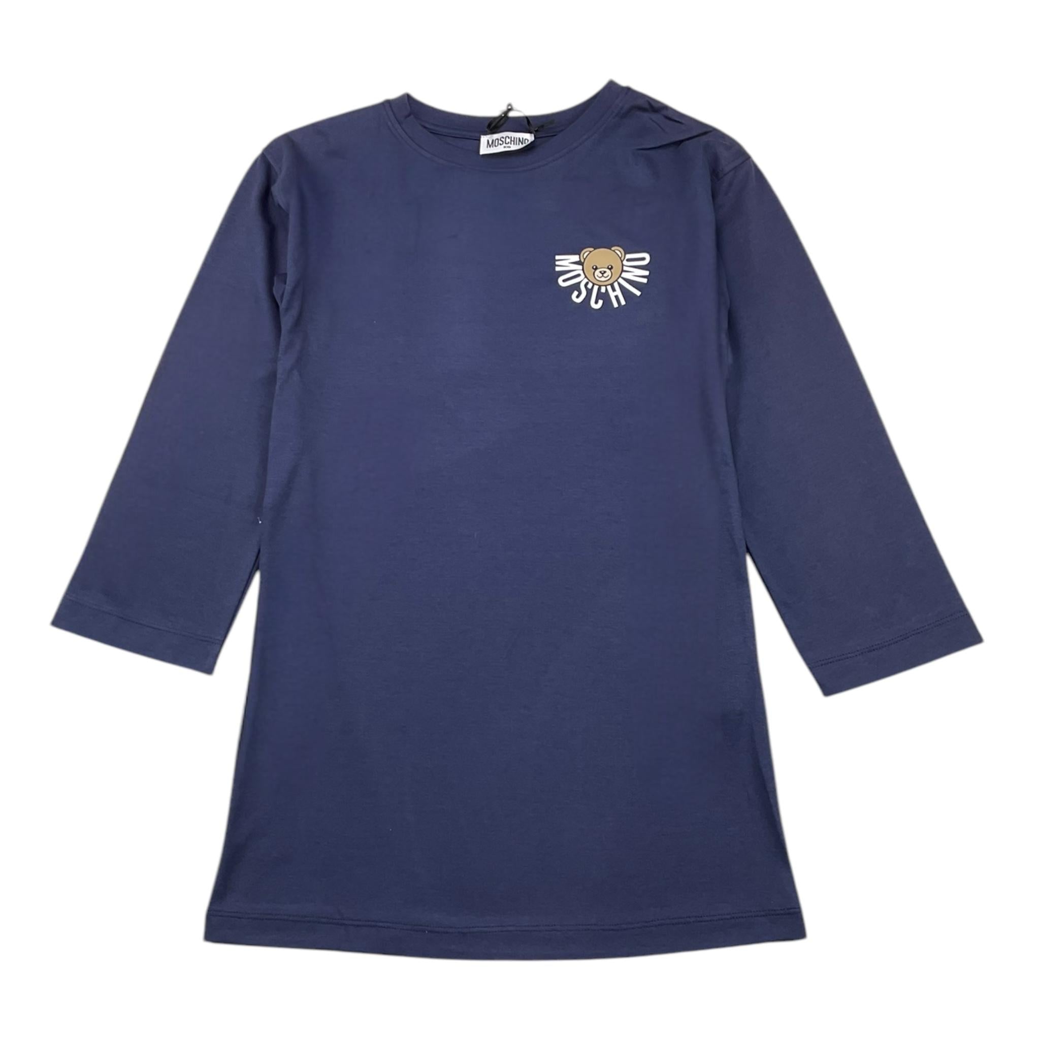 MOSCHINO abito tinta unita girocollo con logo Blu per Bambina HDV0H2 BLU MOSCHINO 