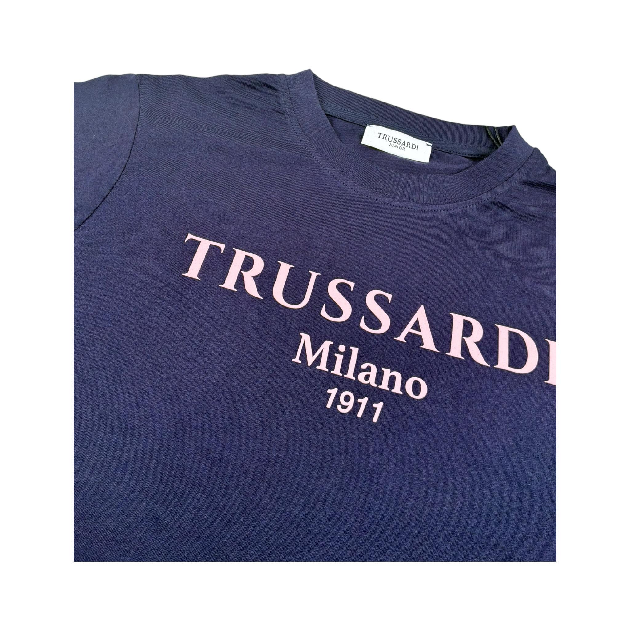 Trussardi T-Shirt Girocollo Tinta Unita con Stampa per Bambina TGP25004TS BLU TRUSSARDI 