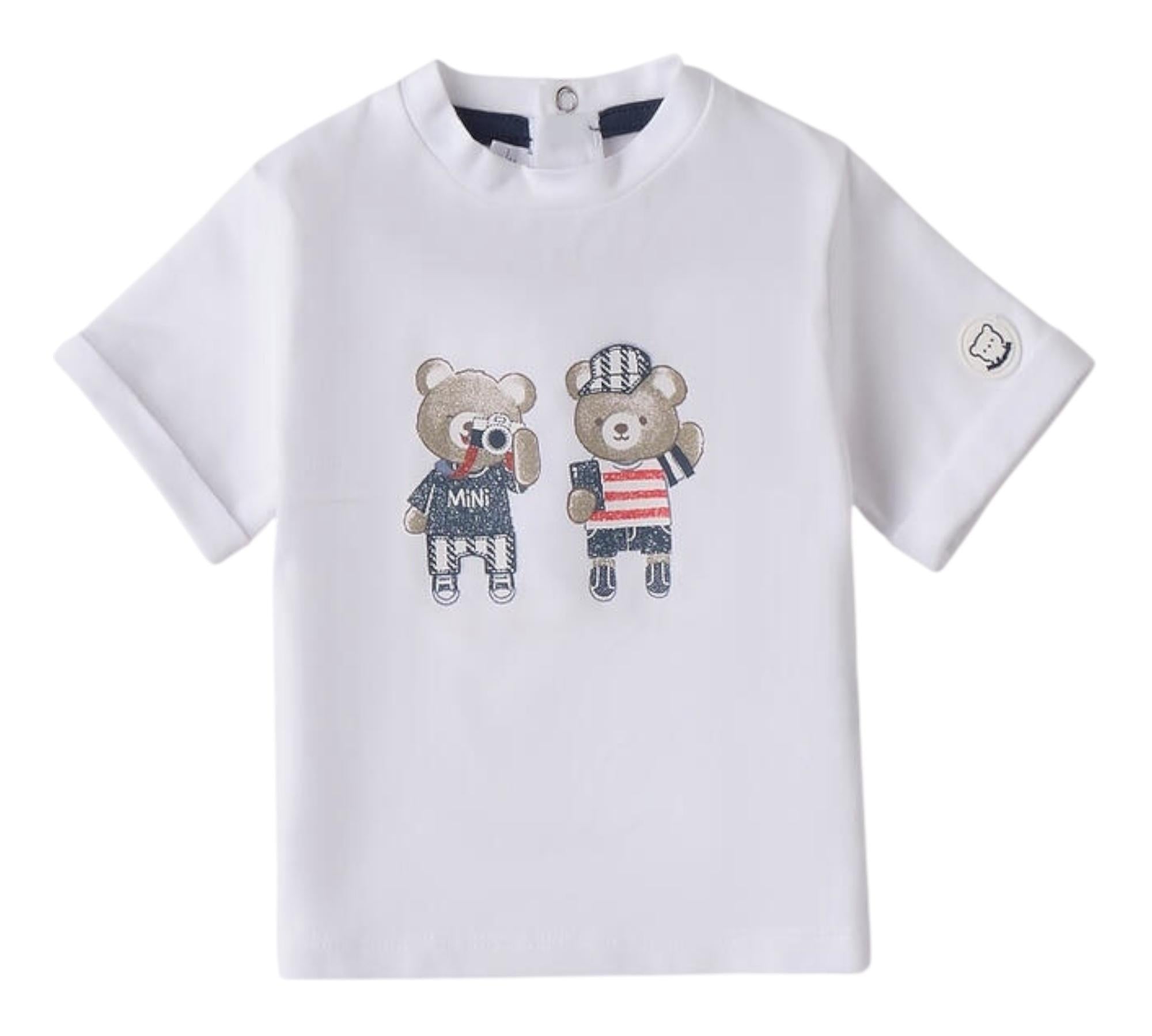 Minibanda T-Shirt Girocollo Tinta Unita con Stampa per Neonato 3B613 BIANCO MINIBANDA 