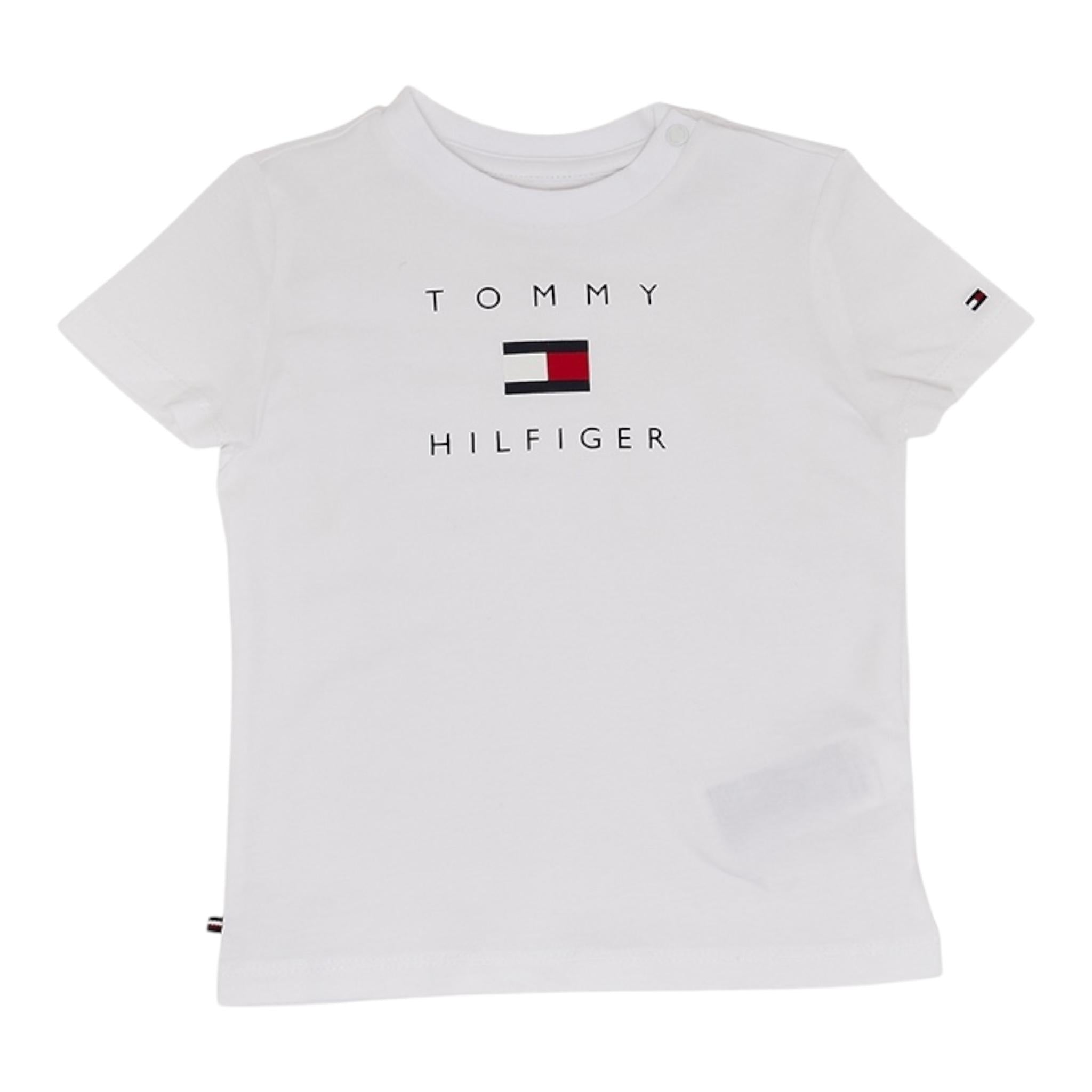 Tommy Hilfiger T-Shirt Girocollo Tinta Unita con Logo per Neonata KN0KN01429 BIANCO TOMMY HILFIGER 