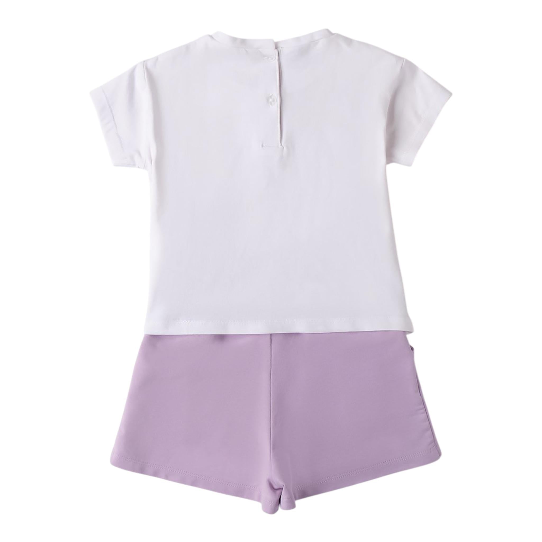 Sarabanda Completo 2 Pezzi T-Shirt-Short per Bambina 0B255 BIANCO/LILLA SARABANDA 