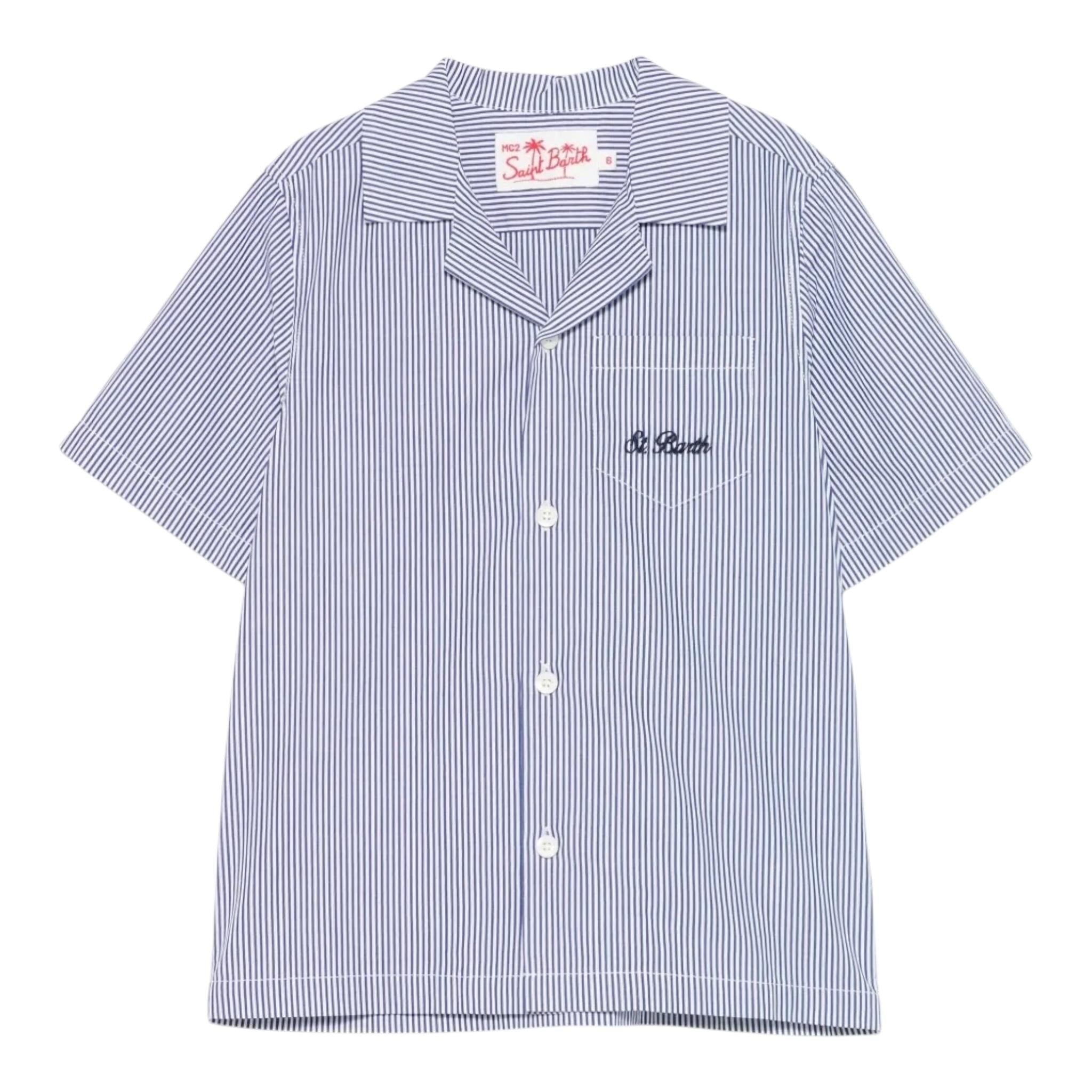 Saint Barth Camicia Mezza Manica Fantasia A Righe per Bambino KALE002 BLU SAINT BARTH 