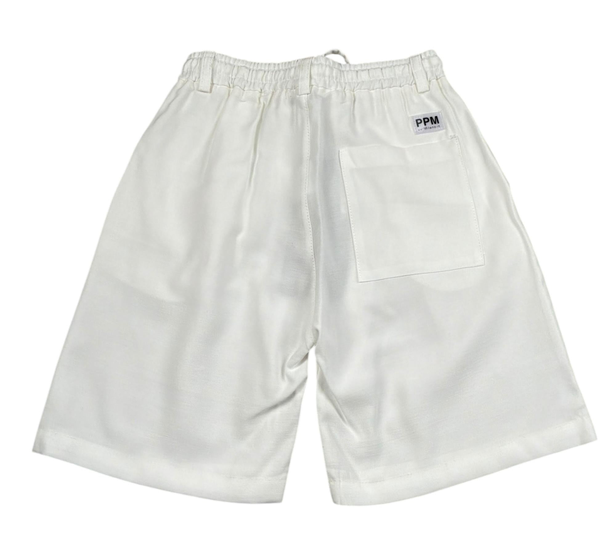 Paolo Pecora Bermuda Tinta Unita con Elstico In Vita per Bambino PP43033 BIANCO PAOLO PECORA 