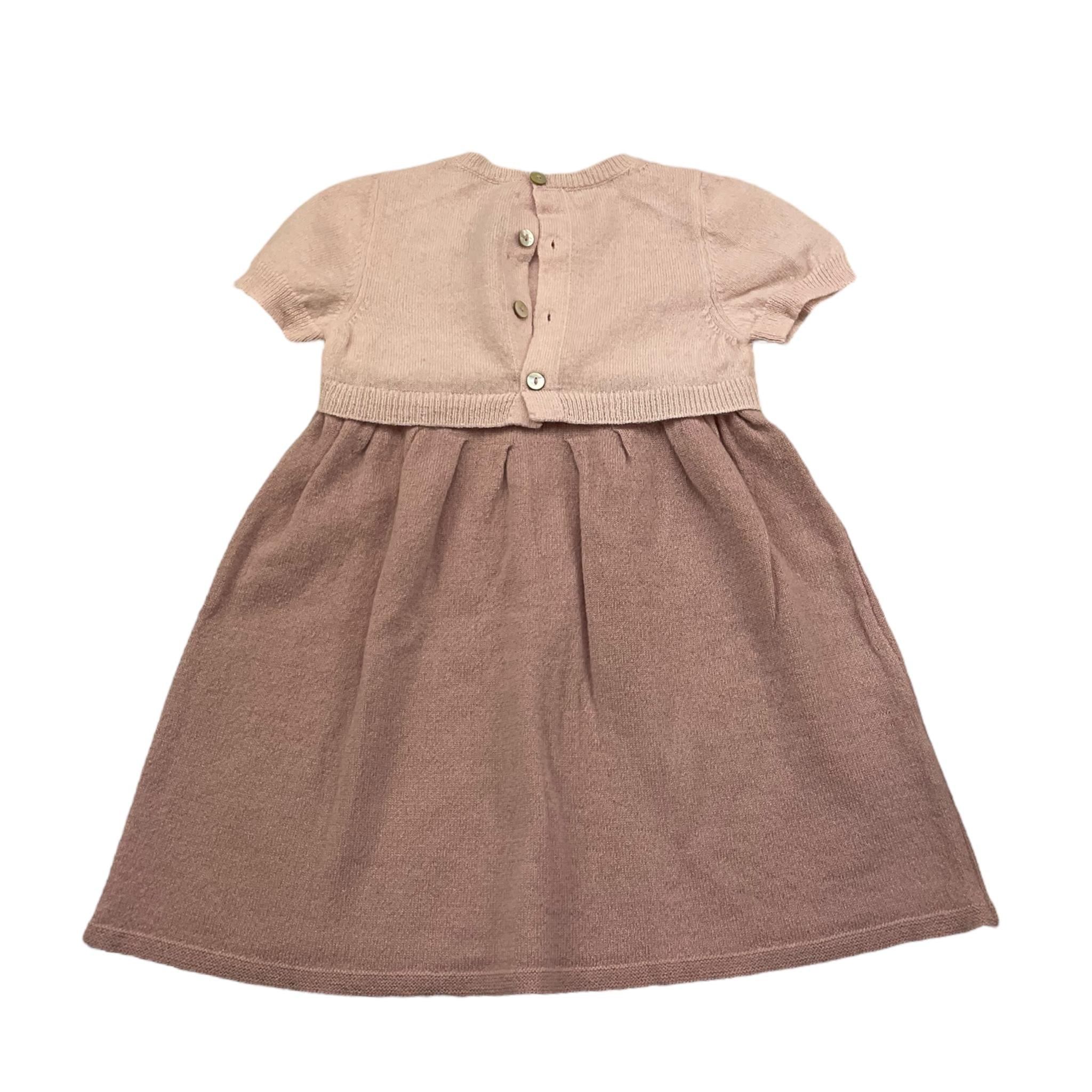 PER TE abito mezza manica tinta unita con ricami Rosa per Neonata 44029 ROSA PER TE 