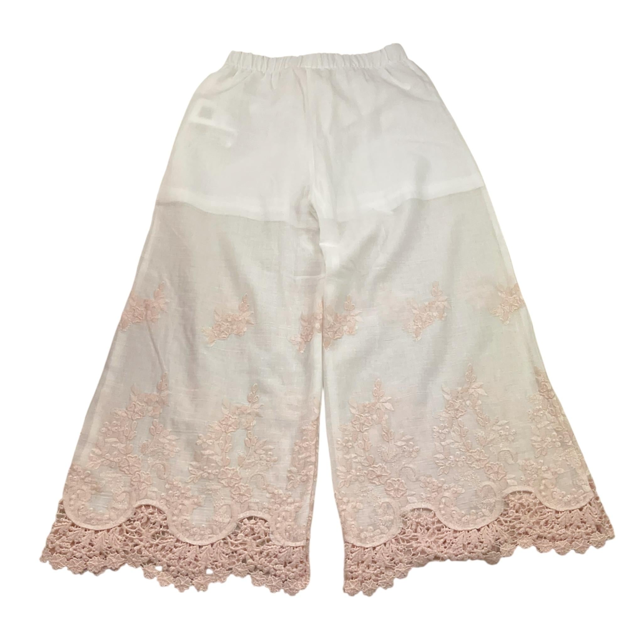 Caffe' D'Orzo Pantalone Tinta Unita con Ricami per Bambina ZW6B30 BIANCO CAFFE' D'ORZO 