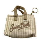 Saint Barth Ciondolo Mini Borsa Fantasia A Righe con Logo per Bambina KEYB002 BEIGE/BIANCO SAINT BARTH 