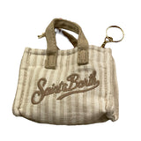 Saint Barth Ciondolo Mini Borsa Fantasia A Righe con Logo per Bambina KEYB002 BEIGE/BIANCO SAINT BARTH 