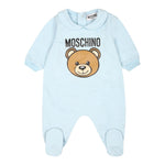 MOSCHINO tutina tinta unita con logo Azzurro per Neonato MUY0077 AZZURRO MOSCHINO 
