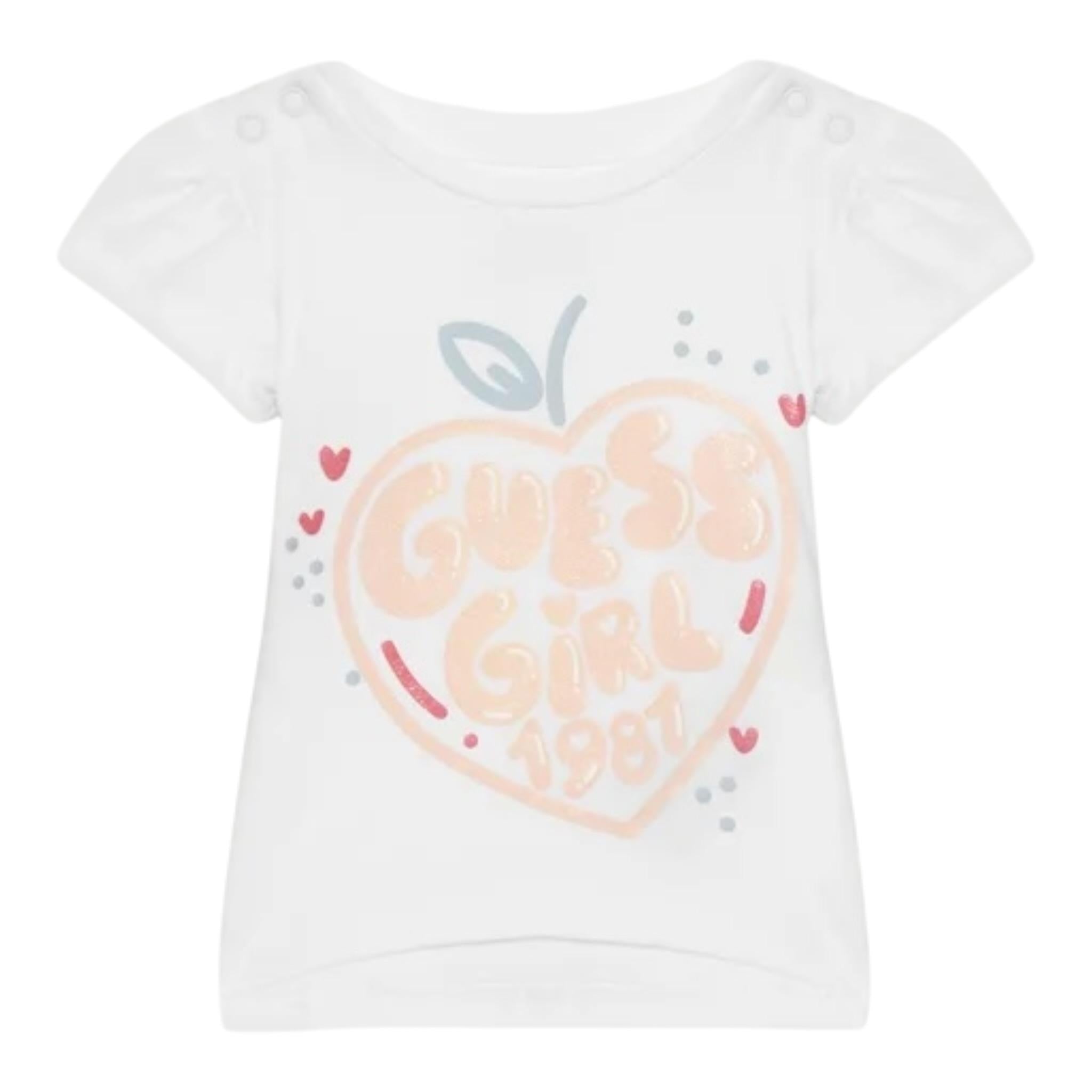 Guess T-Shirt Girocollo Tinta Unita con Stampa per Bambina K5GI01K6YW4X BIANCO GUESS 