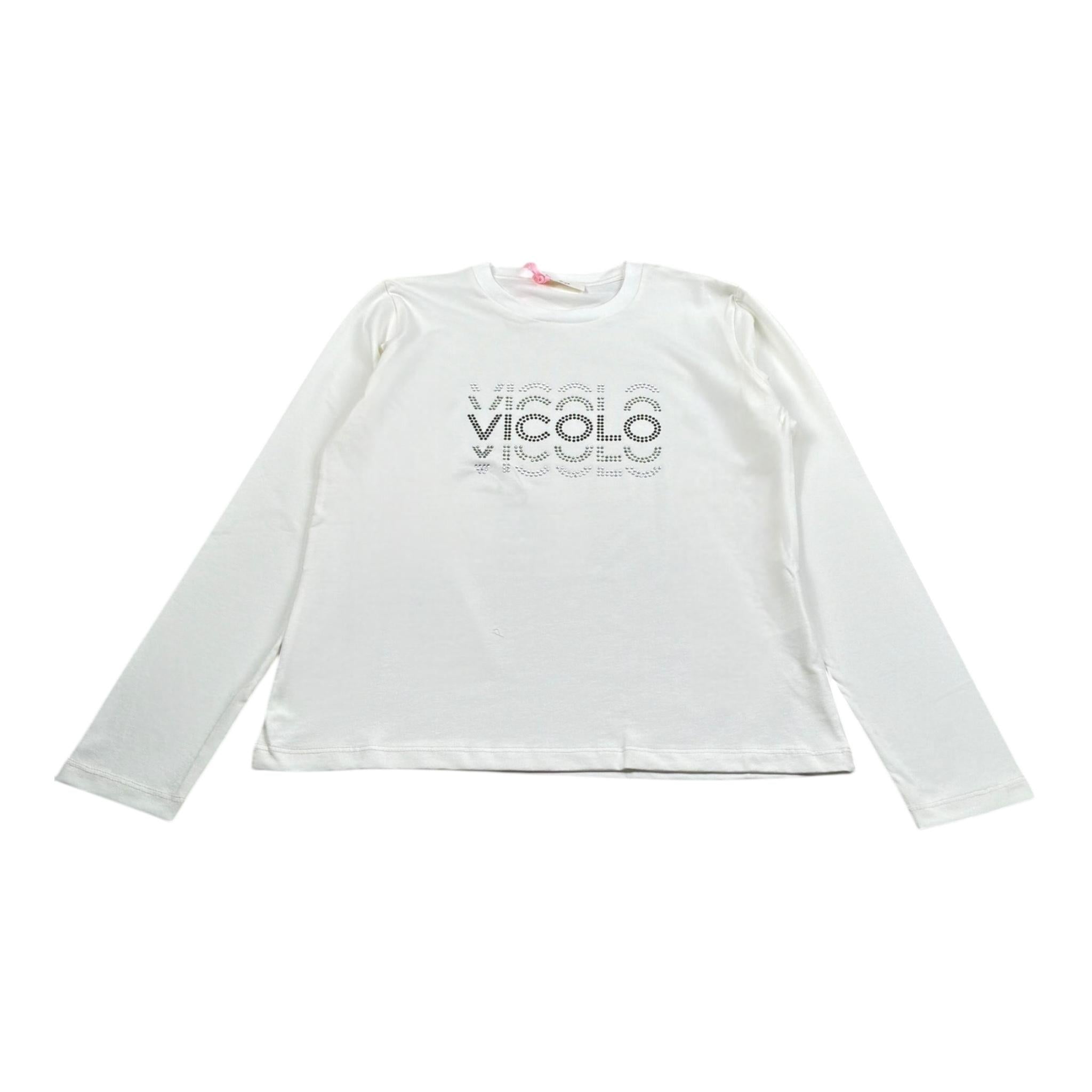 Vicolo Shirt Girocollo Tinta Unita con Brillantini per Bambina 3141M00060 BIANCO VICOLO 