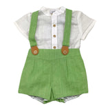 Yoedu Completo Bicolore Camicia-Salopette Bianco/Verde per Neonato