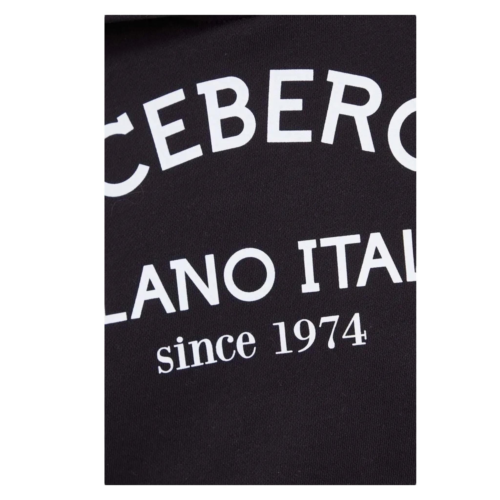 ICEBERG felpa chiusa con cappuccio tinta unita con stampa logo Nero per Bambina MFICE5336JX NERO ICEBERG 