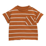 Play Up T-Shirt Girocollo Tinta Unita Con Taschino Terra Per Neonato