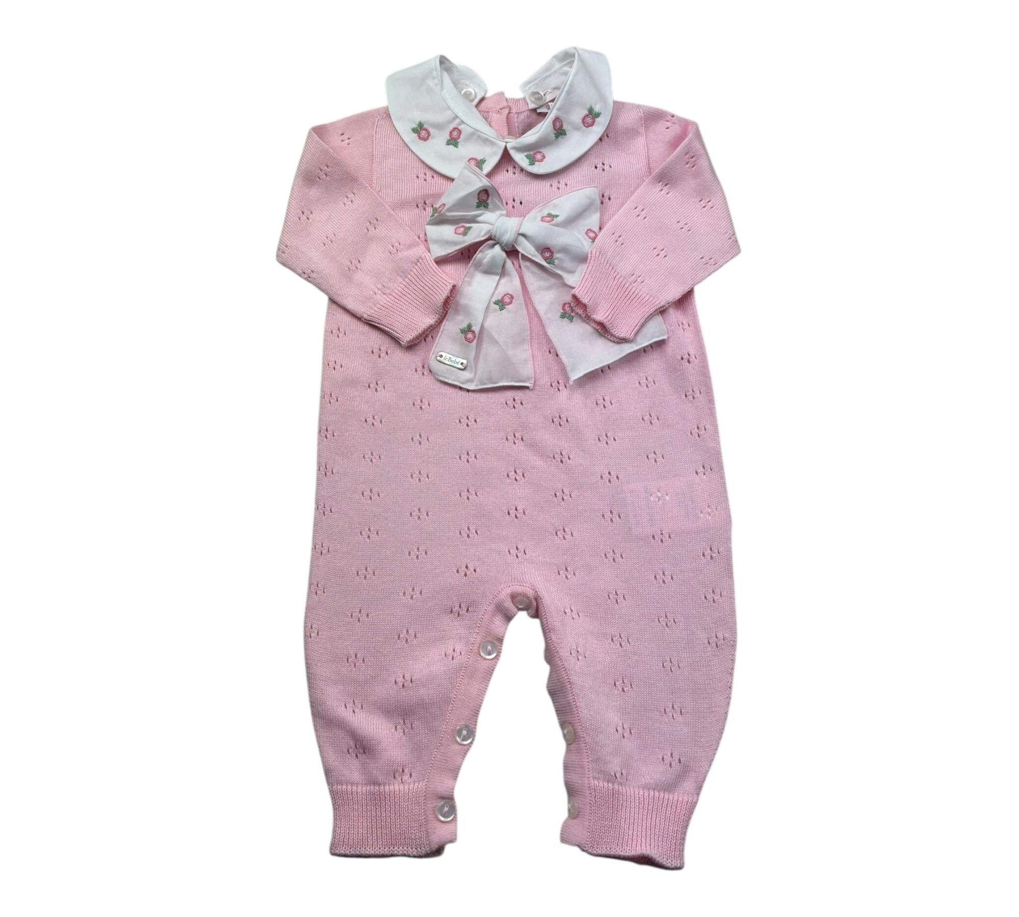 Le Bebe Tutina Manica Lunga Tinta Unita con Colletto E Fiocco per Neonata LBG6223 ROSA LE BEBE 