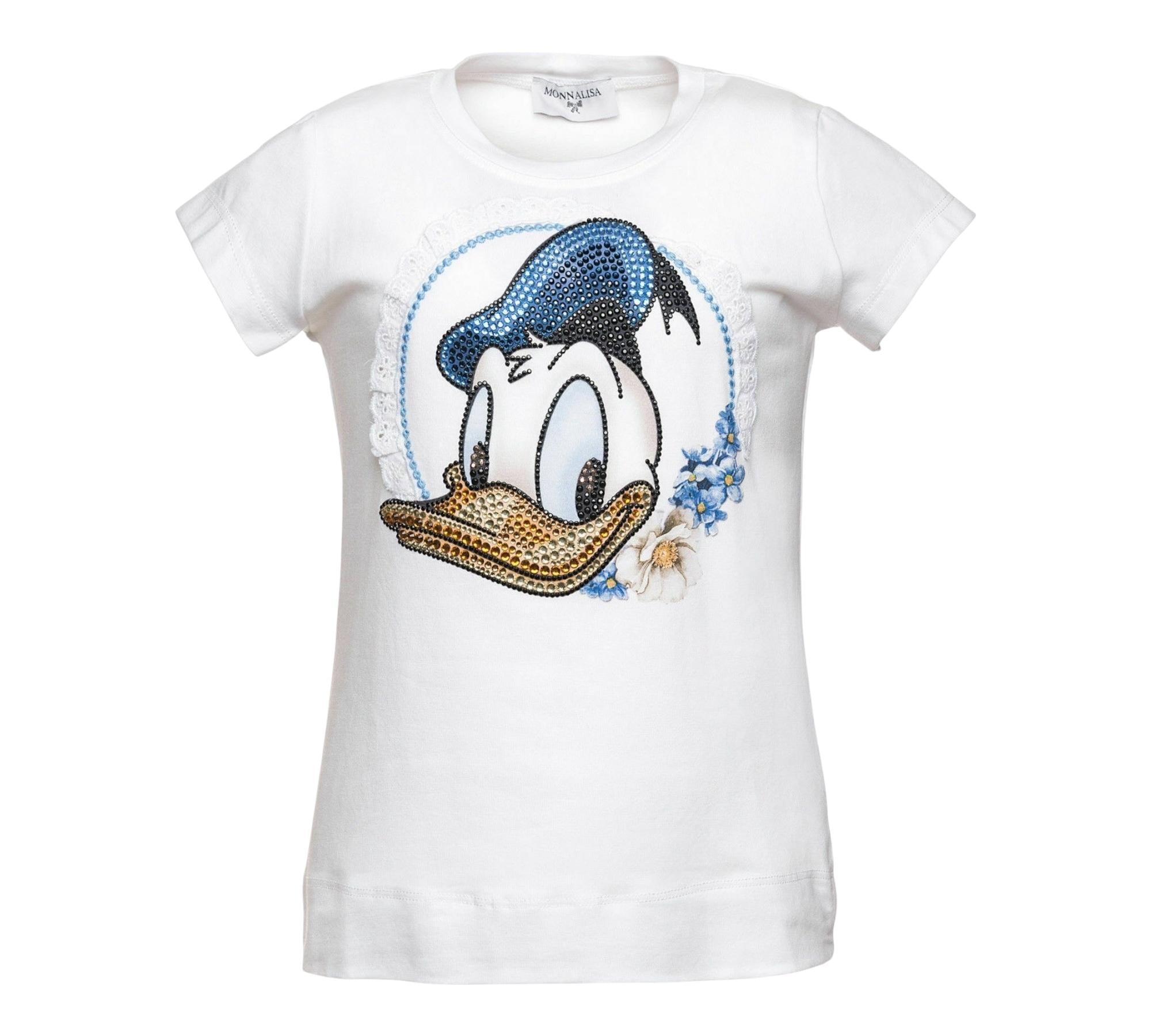 Monnalisa T-Shirt Girocollo Tinta Unita con Brillantini per Bambina 191603S4 BIANCO MONNALISA 