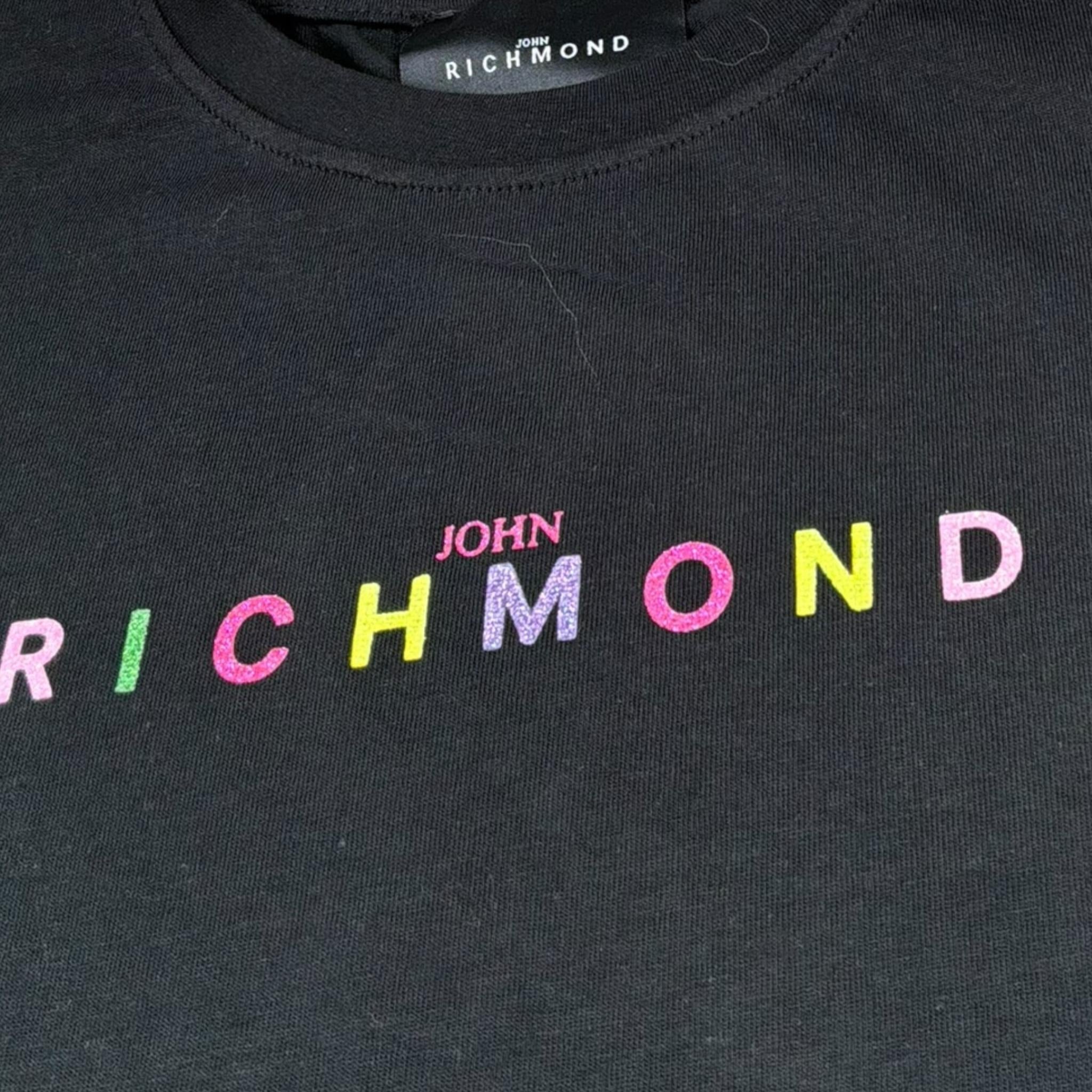 John Richmond Abito Mezza Manica Girocollo Tinta Unita con Stampa per Bambina RGP26023VE NERO JOHN RICHMOND 