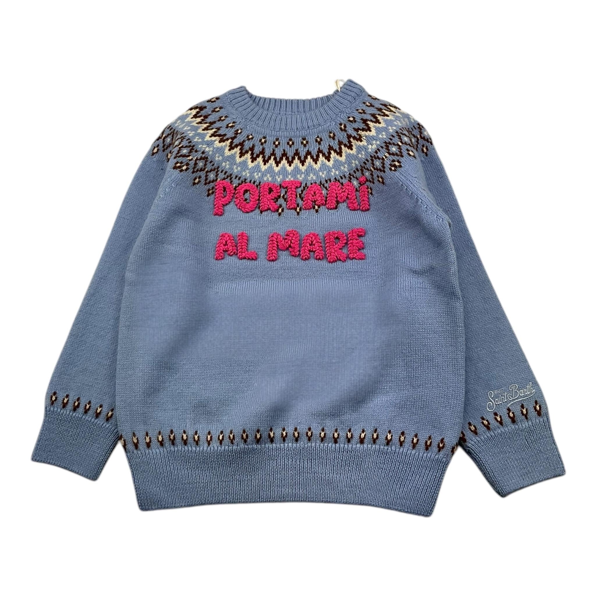 SAINT BARTH maglia tinta unita girocollo con stampa Azzurri per Bambina KYLA003 AZZURRO SAINT BARTH 