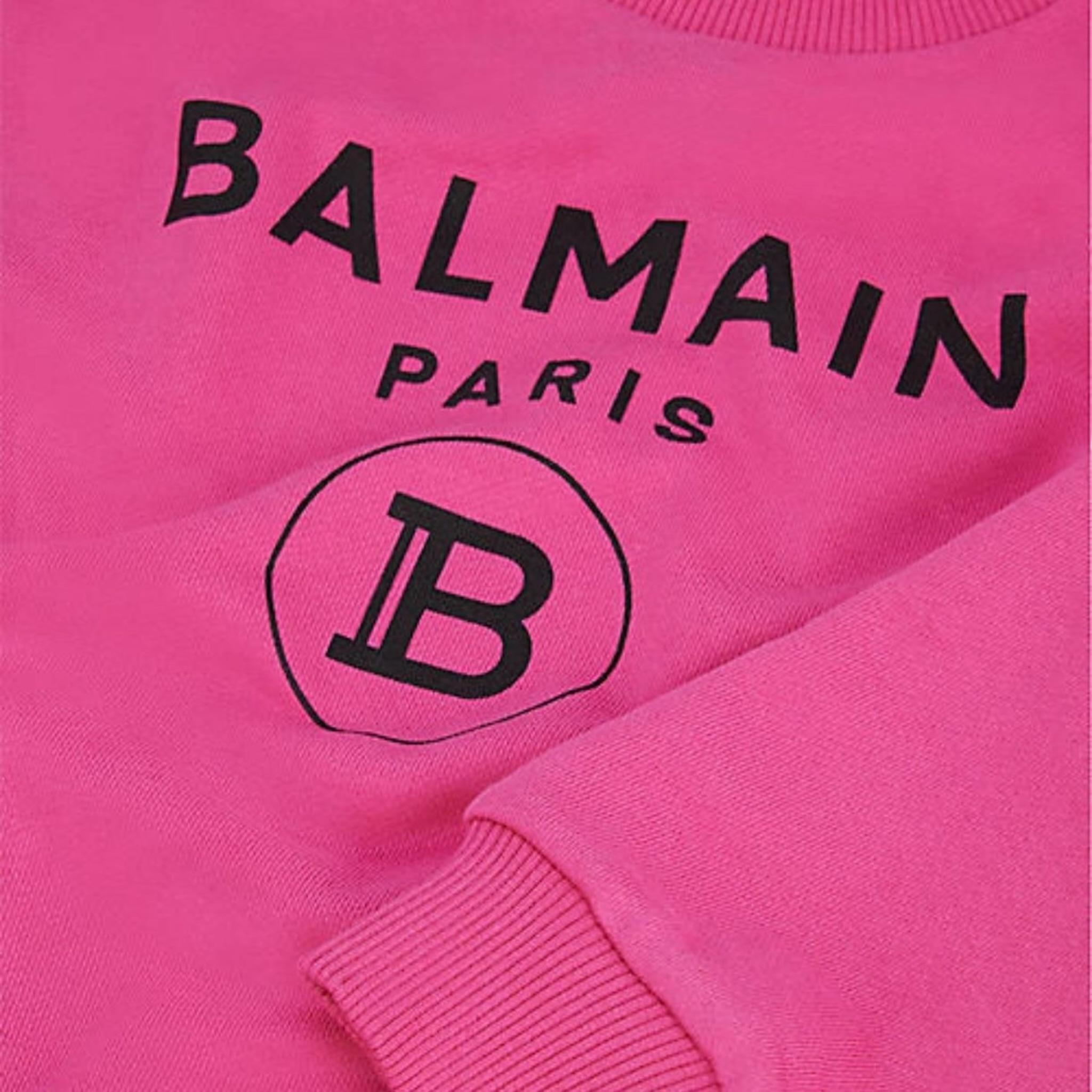 Balmain Felpa Chiusa Girocollo Tinta Unita con Stampa per Bambina 6R4Q80 FUXIA BALMAIN 