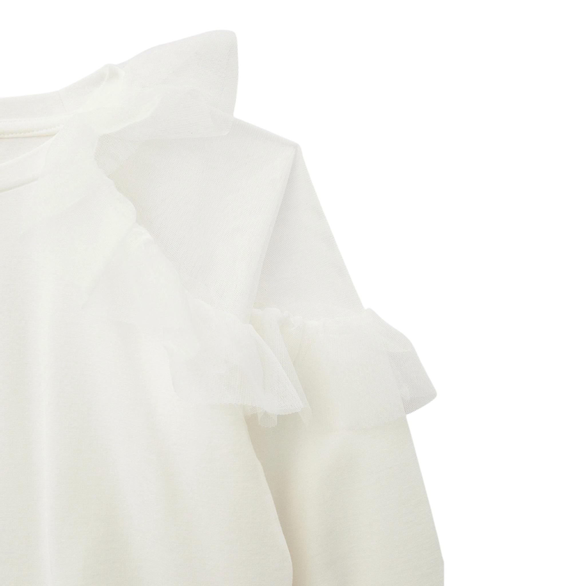 Please Felpa Tinta Unita con Tulle per Bambina LB03172G73 BIANCO PLEASE 