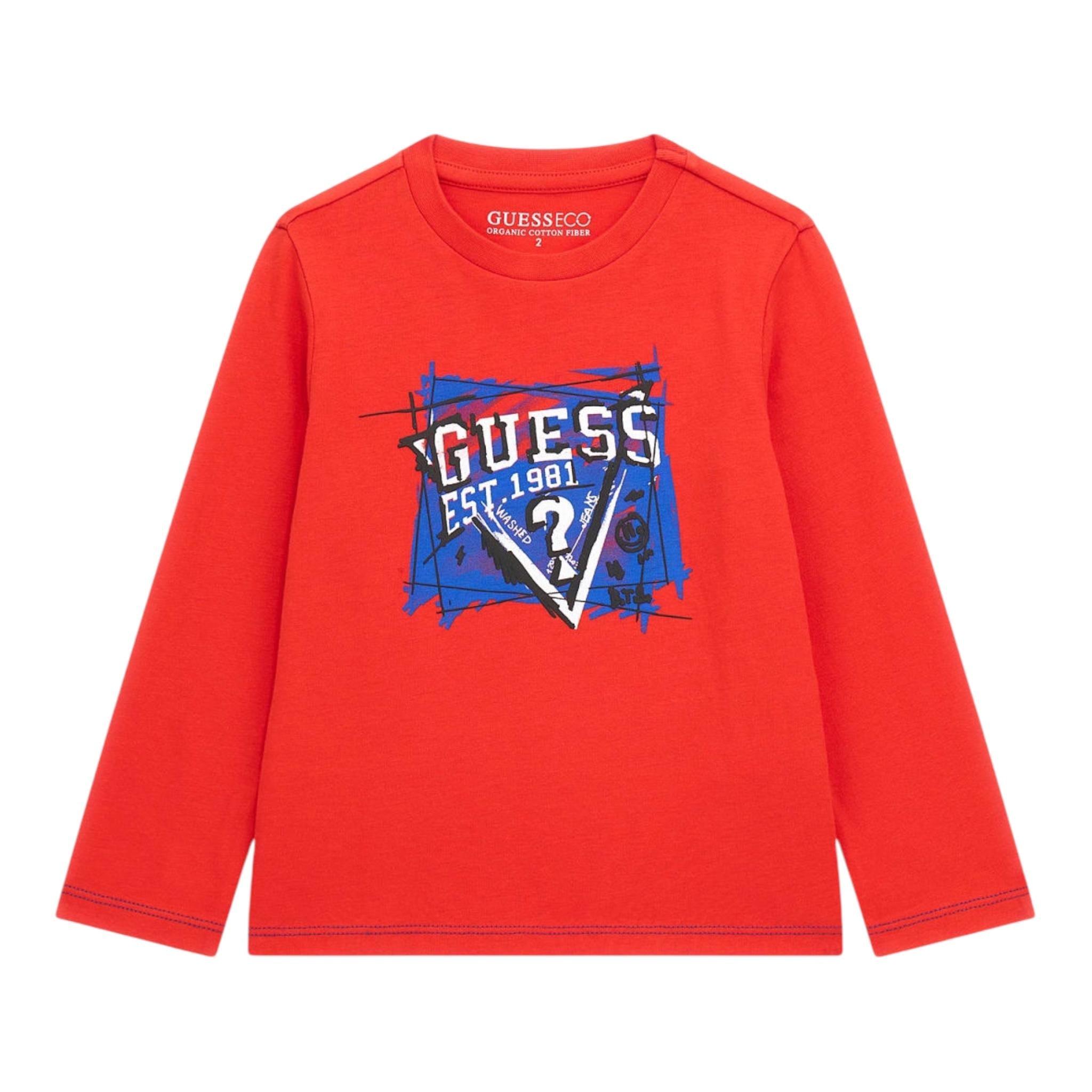 GUESS shirt girocollo tinta unita con stampa Rosso per Bambino N4YI01K8HM4J ROSSO GUESS 