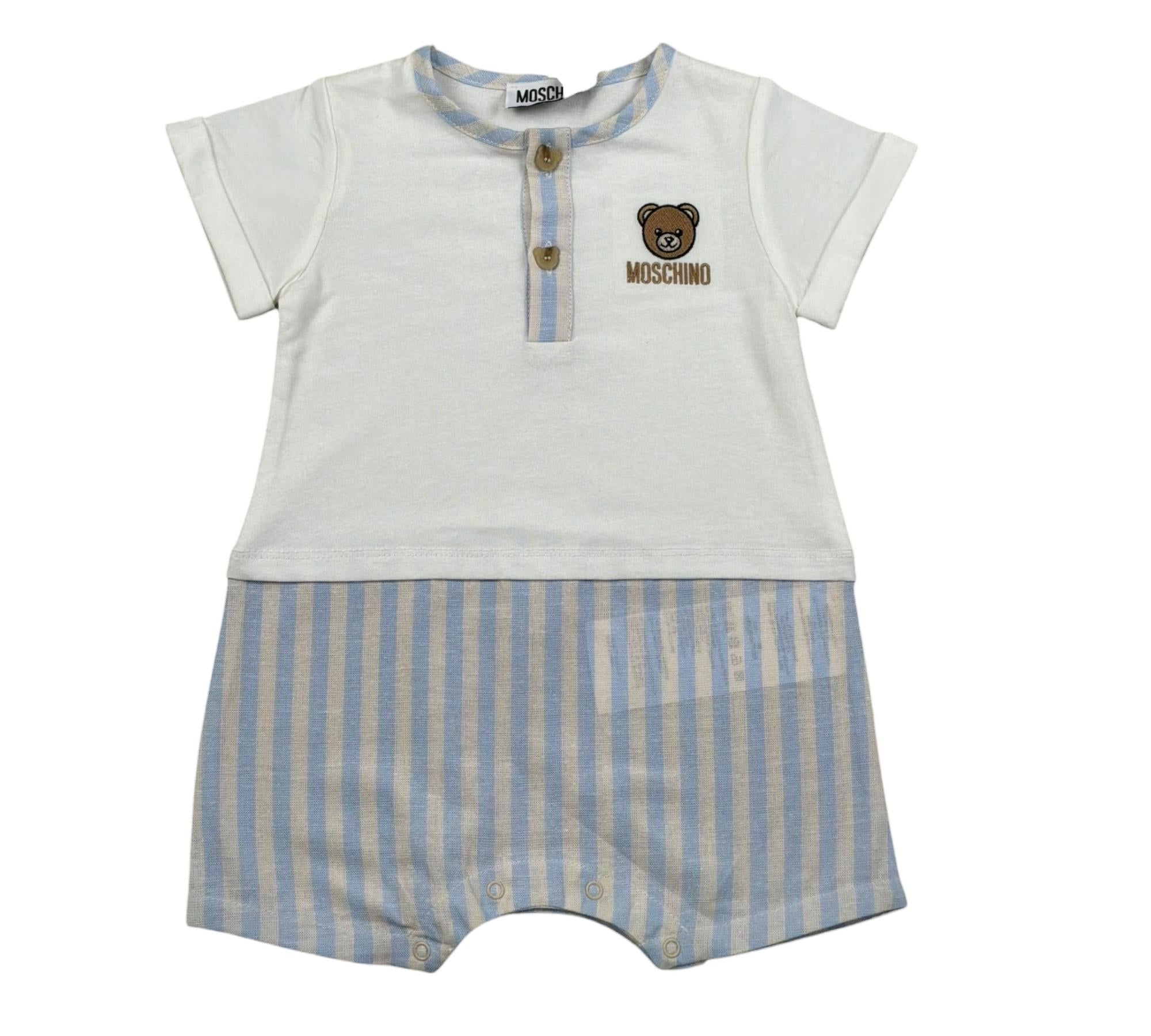 Moschino Pagliaccetto Bicolore Mezza Manica per Neonato MUY08Z BIANCO MOSCHINO 