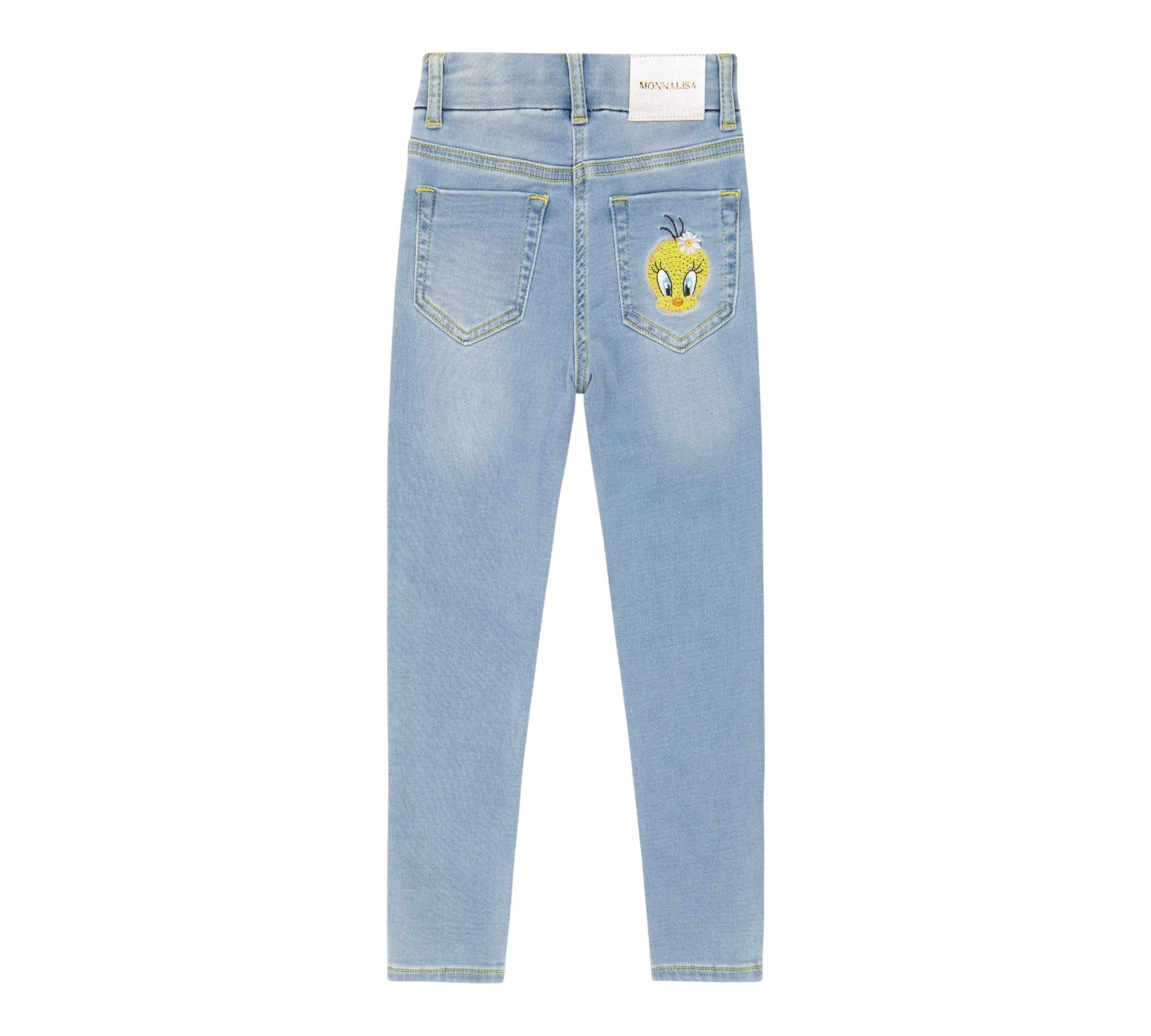 Monnalisa Jeans Tinta Unita con Girovita Regolabile per Bambina 199400 AZZURRO MONNALISA 