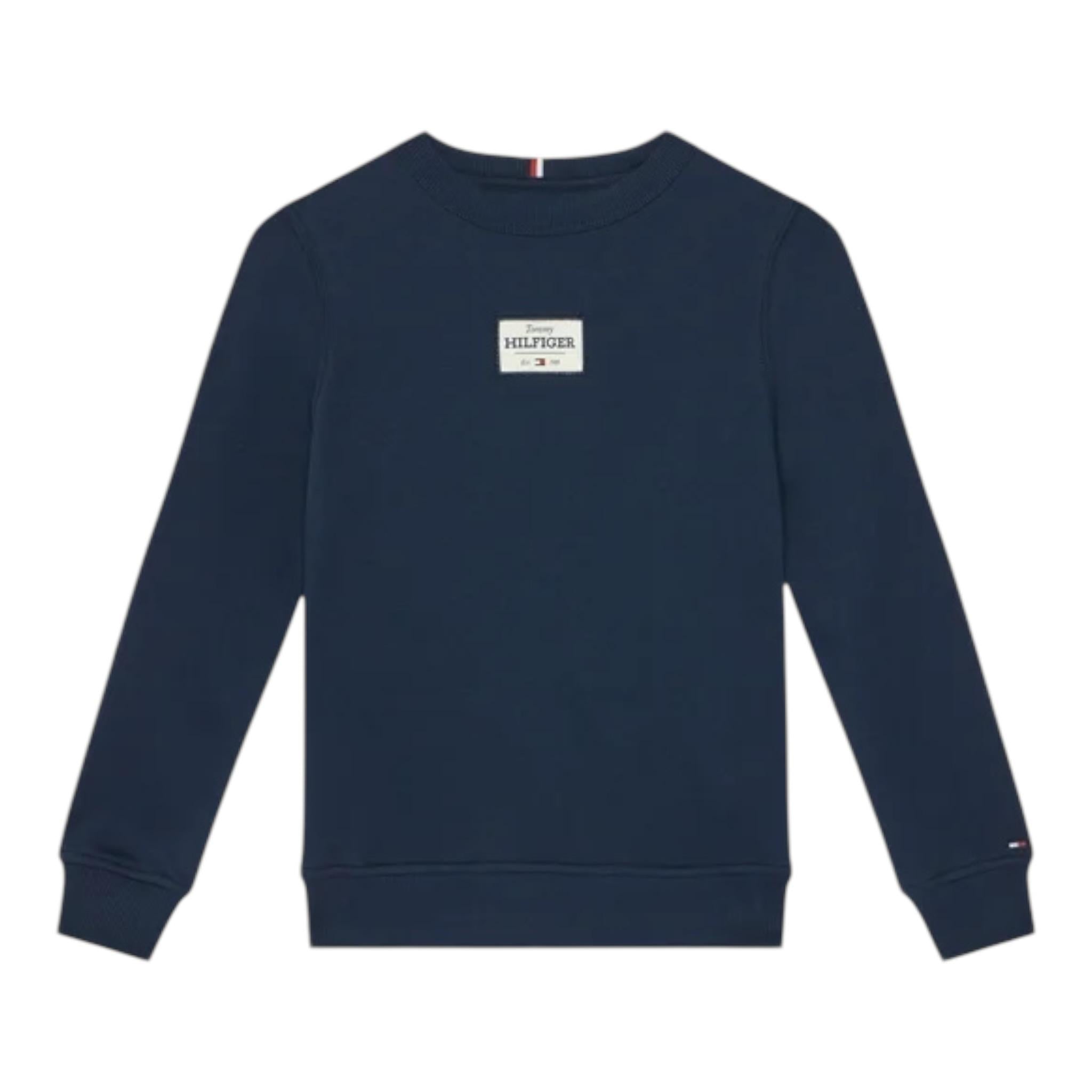 Tommy Hilfiger Felpa Girocollo Tinta Unita con Stampa per Bambino KB0KB09315 BLU TOMMY HILFIGER 