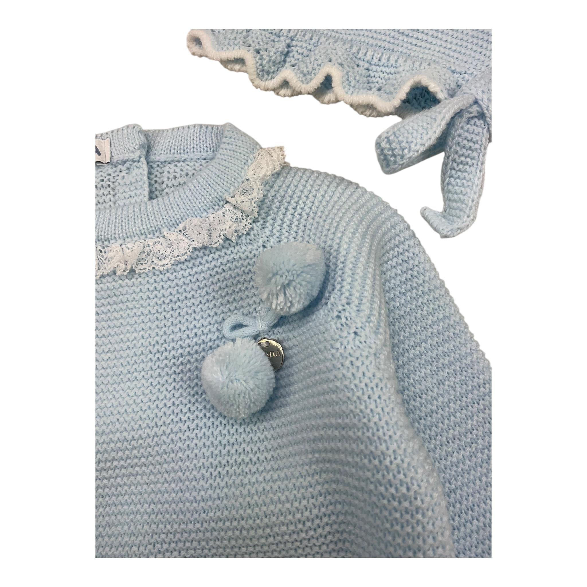 JULIANA completo 3 pz maglia-ghettina-cappello tinta unita Azzurro per Neonata 24543 AZZURRO JULIANA 