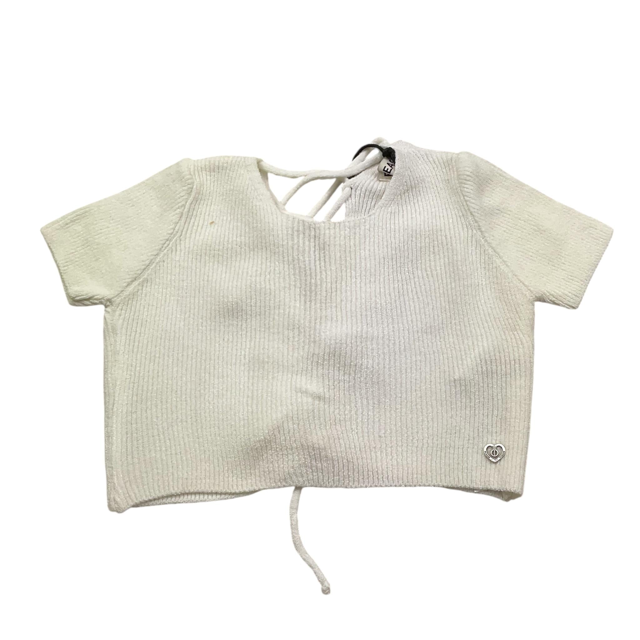 Please T-Shirt In Maglia Tinta Unita con Scollo Retro per Bambina NB16230G72 BIANCO PLEASE 