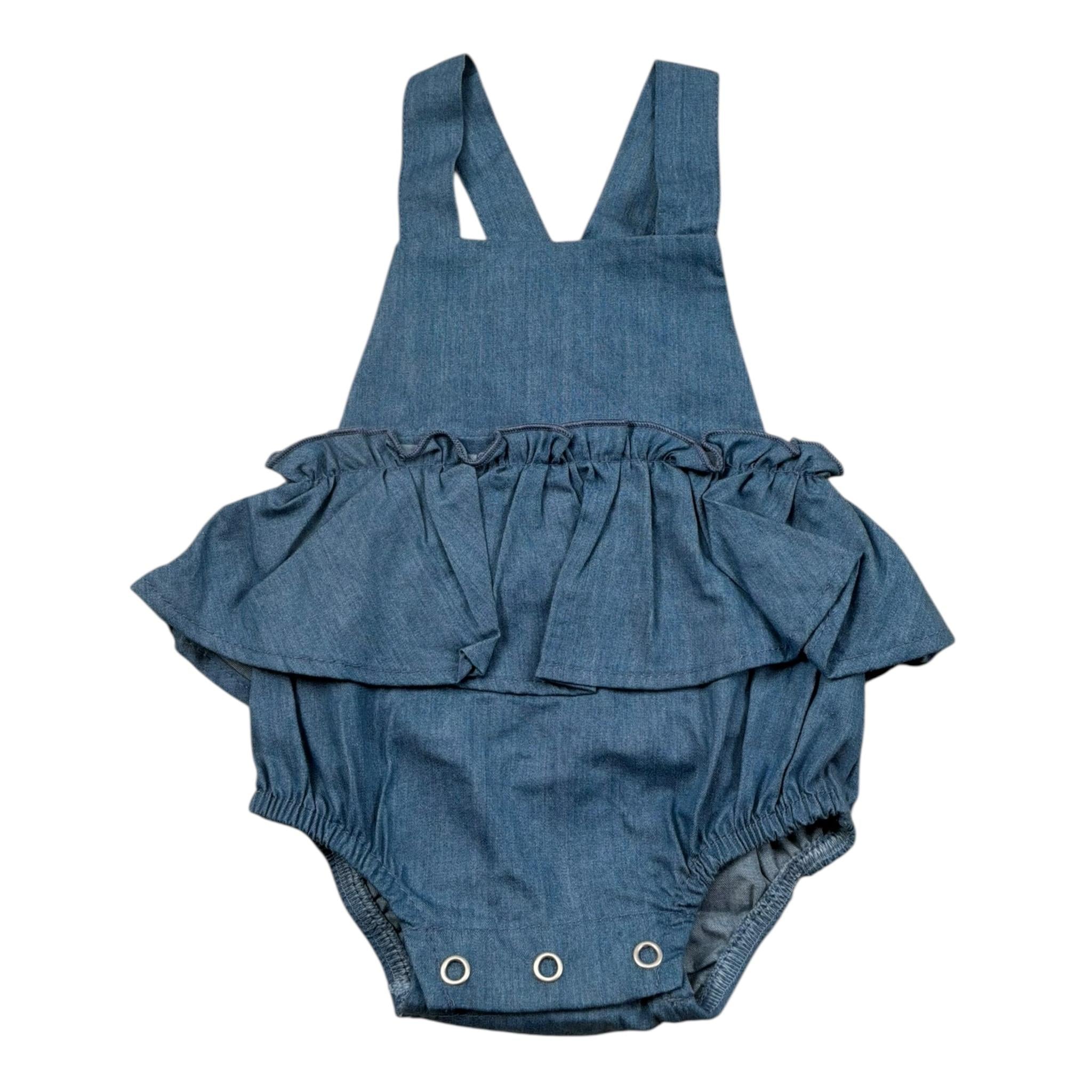 Petit Indi Salopette In Denim Tinta Unita per Neonata SS25B0337 BLU PETIT INDI 