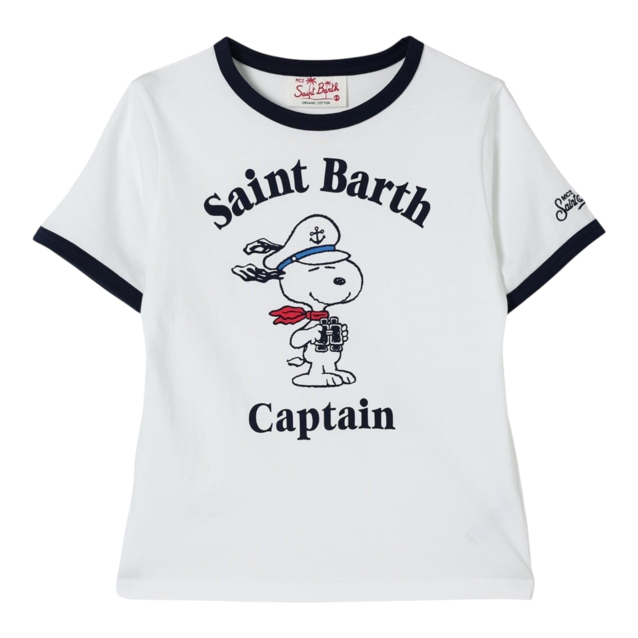 Saint Barth T-Shirt Girocollo Tinta Unita Stampa Snoopie per Bambino DENA001 BIANCO SAINT BARTH 