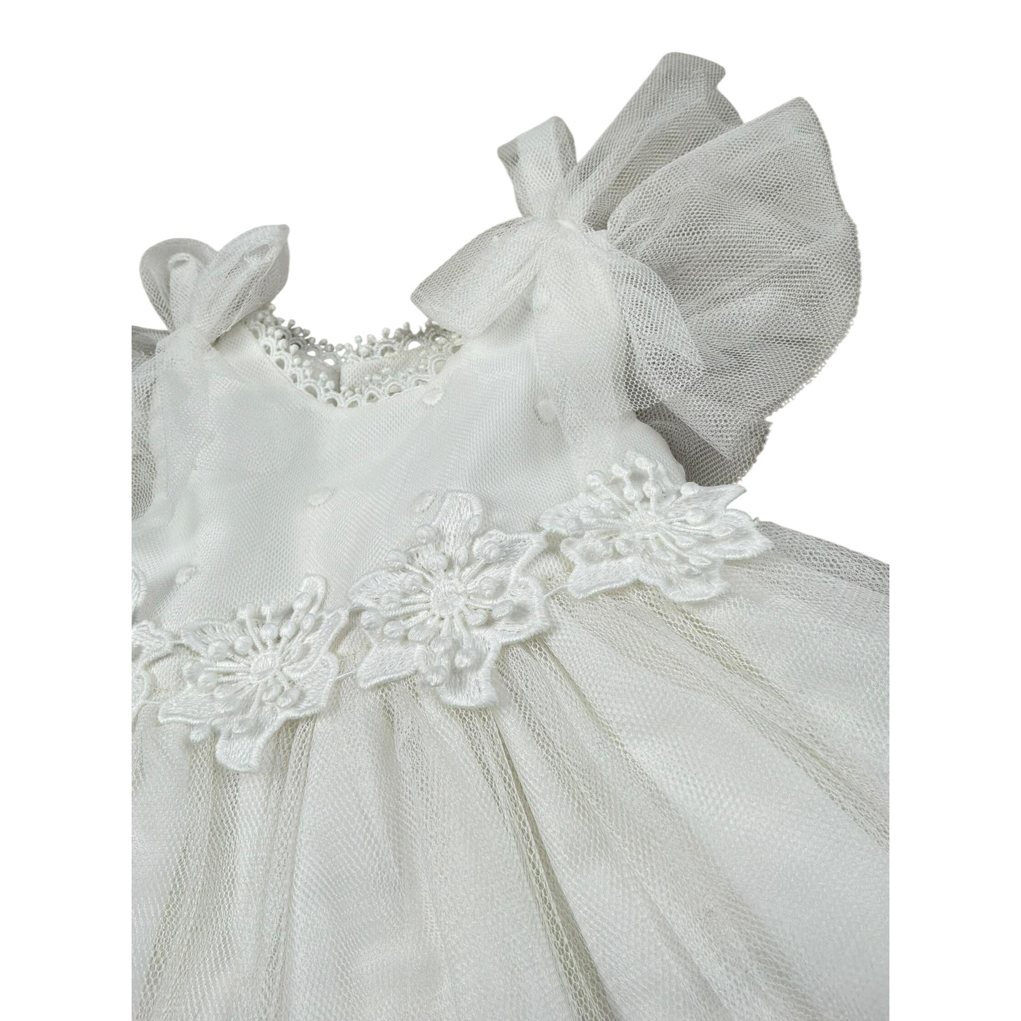 Amaya Abito Giromanica Tinta Unita con Tulle per Neonata 591002 BIANCO AMAYA 