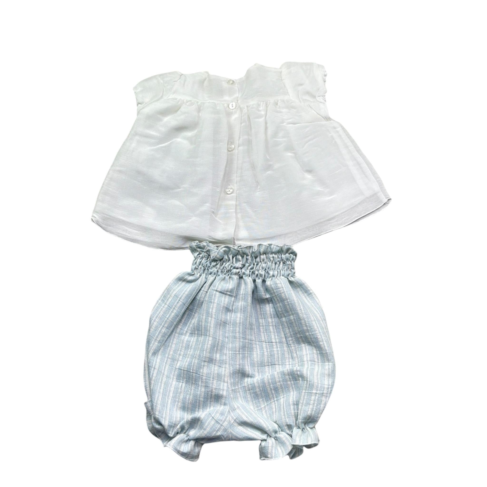 Le Bebe' Completo 2 Pezzi Camicia-Coulotte Bicolore per Neonata LBG6322 BIANCO/AZZURRO LE BEBE' 