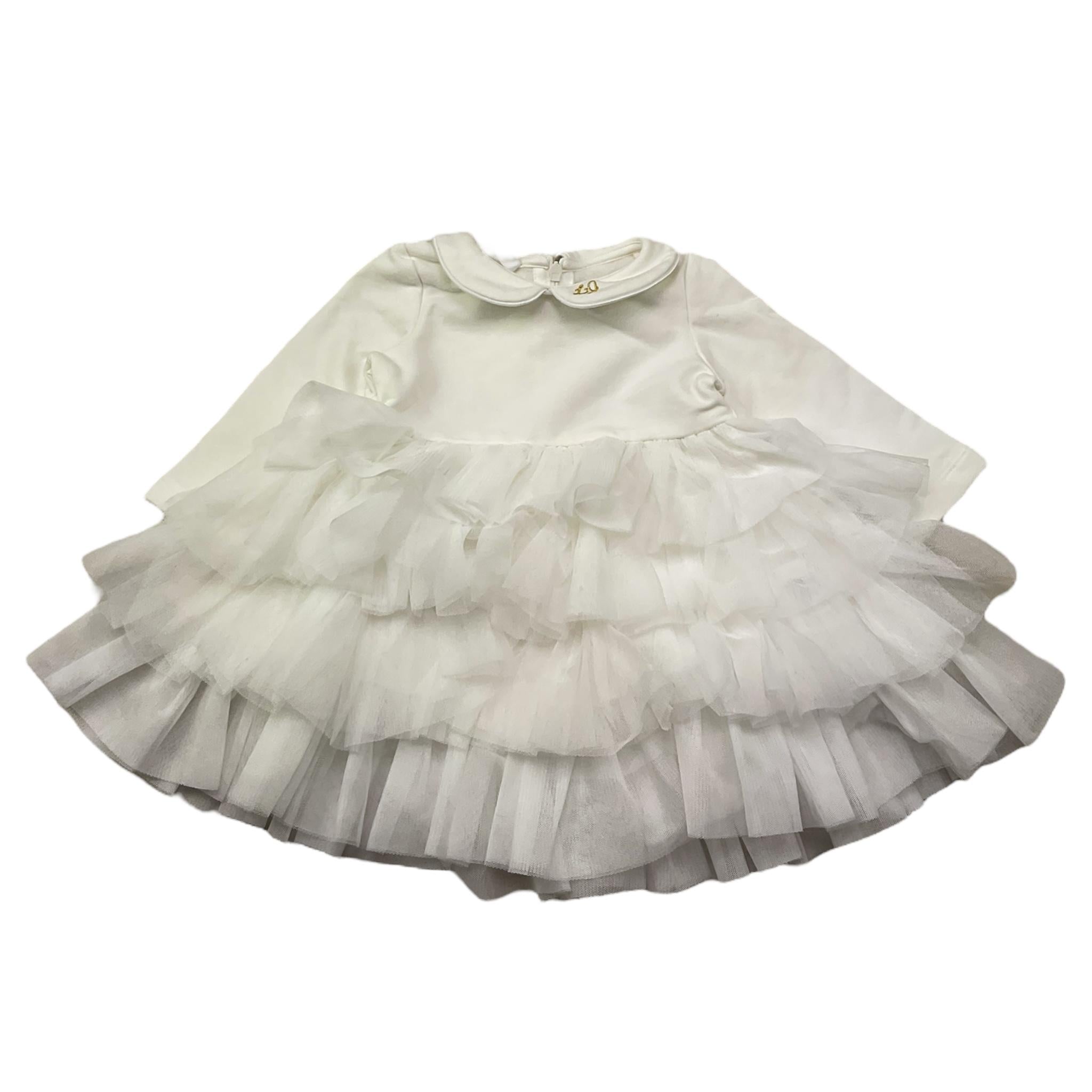 Liu Jo Abito Manica Lunga Tinta Unita con Tulle per Neonata KF1029 BIANCO LIU JO 