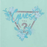 Guess T-Shirt Girocollo Tinta Unita con Stampa per Bambina K5GI14K6YW4 VERDE ACQUA GUESS 