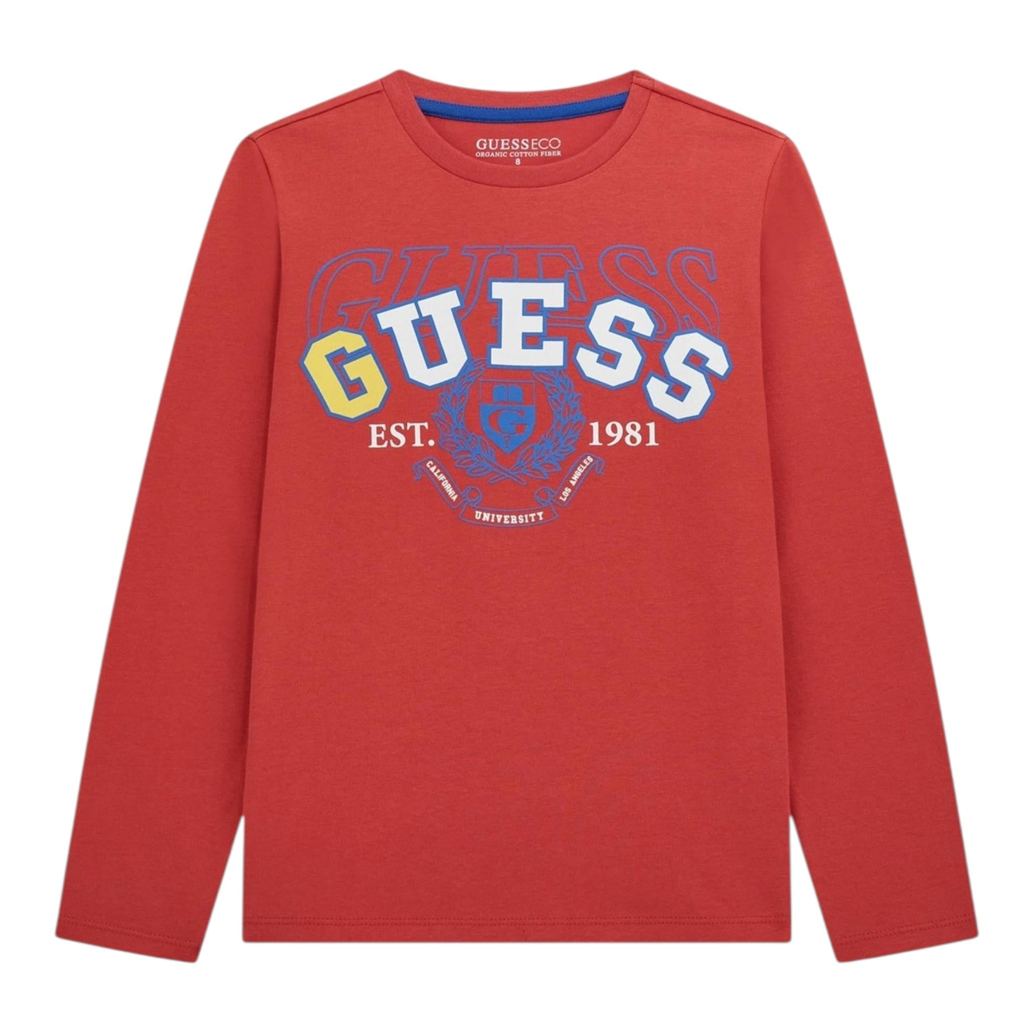 Guess Shirt Girocollo Tinta Unita con Stampa per Bambino N5RI01K8HM4J ROSSO GUESS 