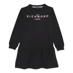 John Richmond Abito Girocollo Tinta Unita con Logo per Bambina RGP25007VE NERO JOHN RICHMOND 