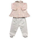 Barcellino Completo 2 Pezzi Camicia-Ghettina Bicolore Bianco/Rosa Per Neonata