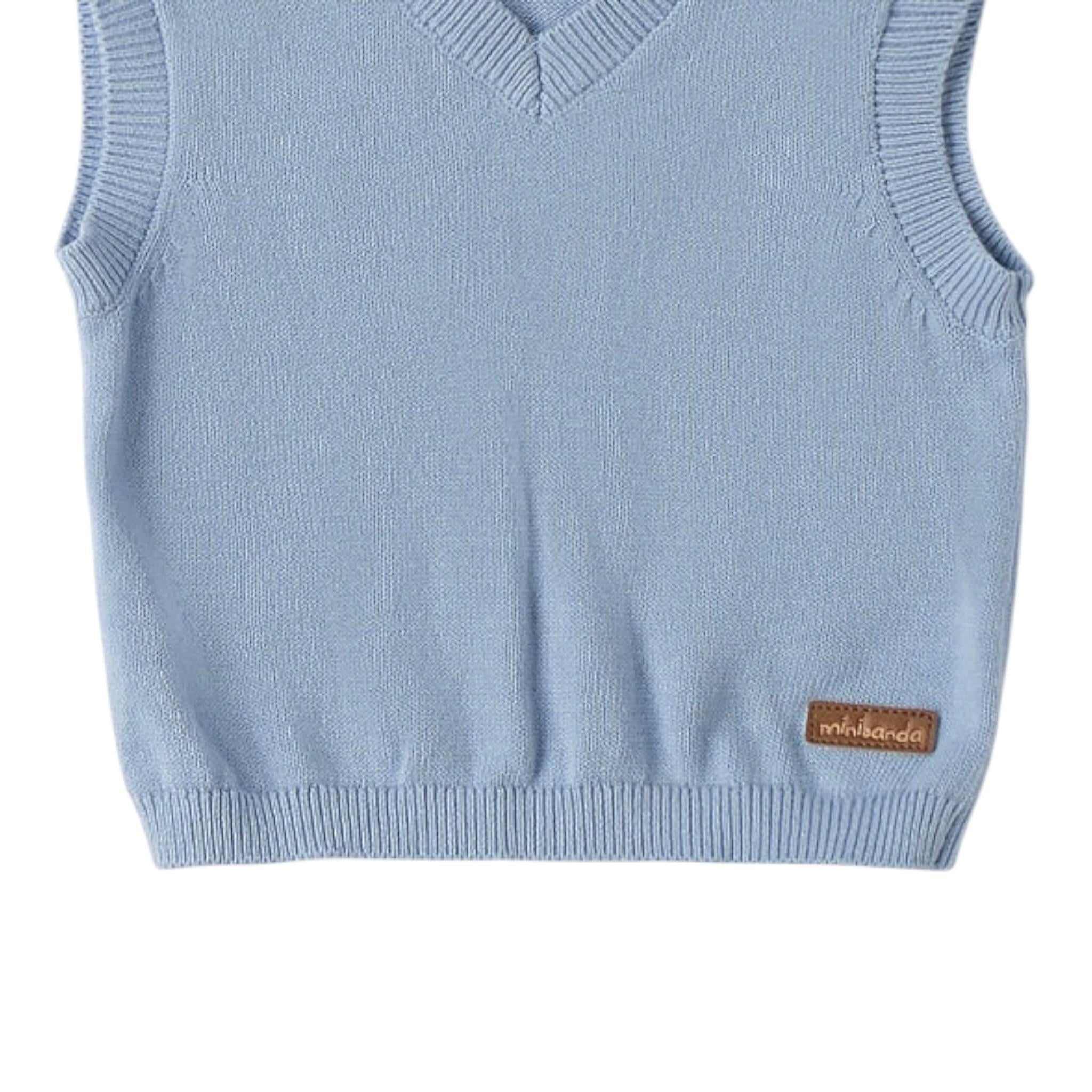 Mini Banda Gilet tinta unita Scollo A V Azzurro per Neonato 3B641X AZZURRO MINI BANDA 