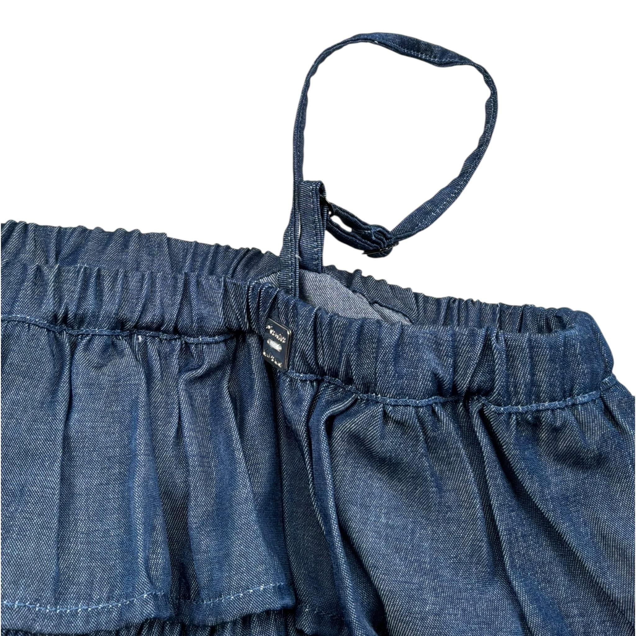 Manila Grace Top Bretelline Tinta Unita con Balze per Bambina MG2639 BLU MANILA GRACE 