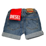 Diesel Bermuda In Denim Tinta Unita Con Girovita Regolabile Blu Per Neonato