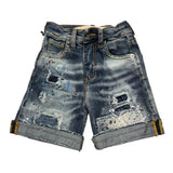 Yes London Bermuda In Denim Tinta Unita Con Strappi Blu Per Neonata